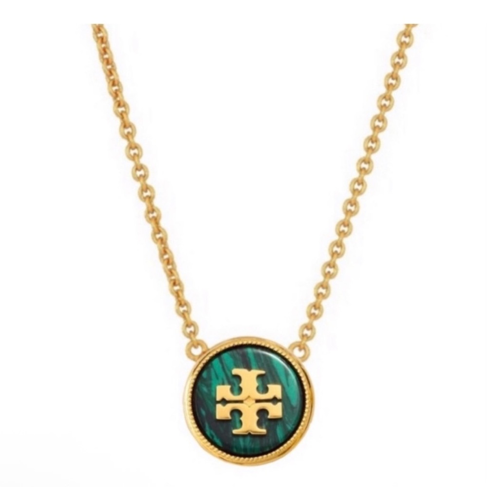 Tory Burch • green malachite medallion circle pendant gold necklace NWT $129